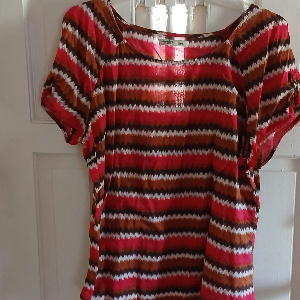 Striped Red and Brown Women's Top - Picture 2 of 5